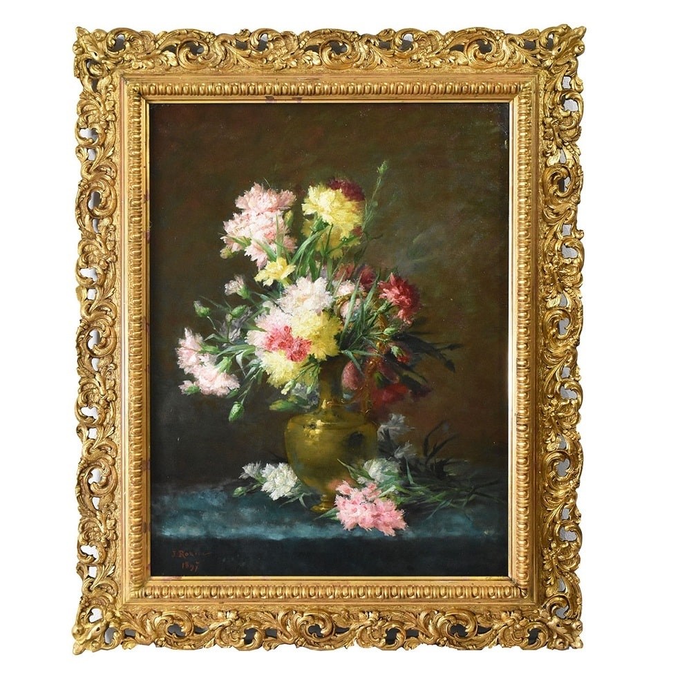 QF615 1 Antique oil painting floral flower  still life XIX Century.jpg